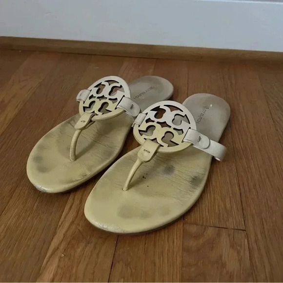 Tory Burch Women’s Miller Color Block Sweat Corn Yellow Leather Sandals Size 8 - Picture 2 of 7